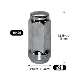 20pcs 1.9 inch Chrome 1/2-20 Closed End Bulge Acorn Lug Nuts, 19mm Hex Wheel Lug Nut with Cone Seat Compatible with Mustang Bronco Ranger Safari YJ TJ KJ KK ZJ WJ WK XK MJ XJ