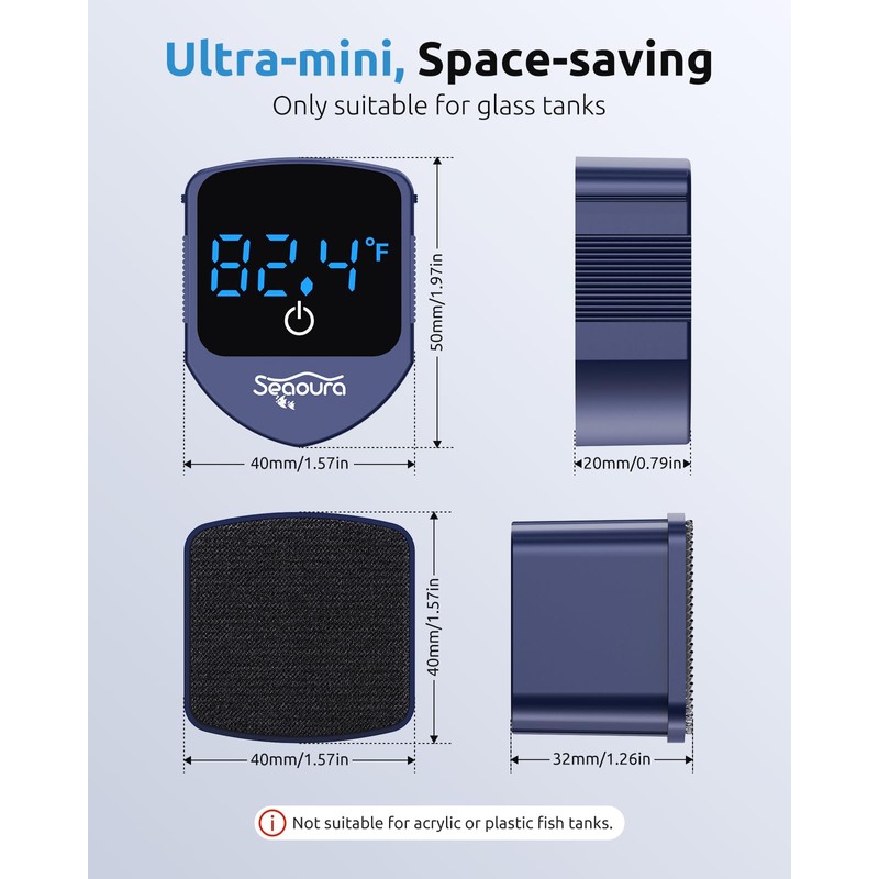 SEAOURA Aquarium Magnetic Cleaner with Thermometer, Fish Aquarium Mini Magnetic