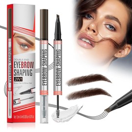 Lápiz y Cepillo de Cejas 2 en 1, Lápiz de Cejas con Pasta Gel, Larga Duración Pluma de Cejas con 4 Puntas, Lápiz de Cejas Resistente al Agua para Principiantes (marrón oscuro)