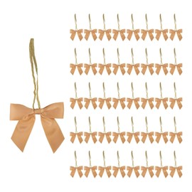 Meseey 50pcs Stretch Elastic Loops with Pre-Tied Ribbon Bows for Gift Wrapping,Baby Showers, Weddings, Christmas Boxes (3", Gold)