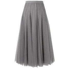 Tulle Skirts for Women, Elastic High Waist A Line Basic Long Tutu Layered Mesh Maxi Swing Skirt, Light Grey, X-Small