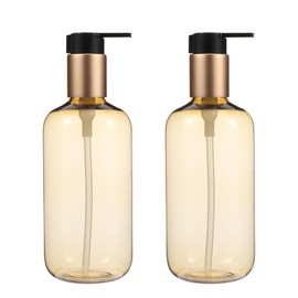 HOMSFOU 2pcs 300ml Light Brown PET Refill Bottle Lotion Shampoo Cosmetic Dispenser Leak Proof Sub-Package Container for Travel Business Travel