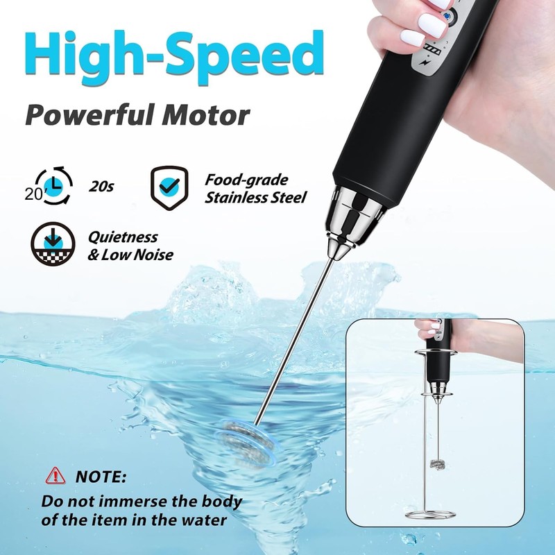 Sakgos Rechargeable Handheld Milk Frother with Stand - 3 Stainless