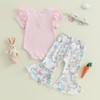 Infant Baby Girl Easter Outfit Ribbed Ruffle Romper Bunny Bell