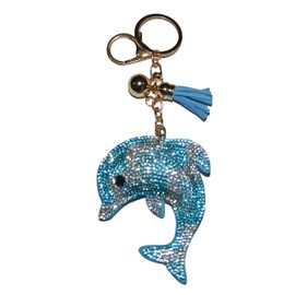Popfizzy Rhinestone Blue Dolphin Keychain for Women, Bling Dolphin Backpack Accessory