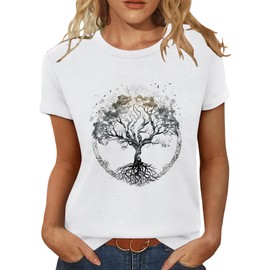 Inber T Shirts for Women Crewneck Boho Flowers Wildflowers Graphic Tees 2025 Summer Cute Shirts Short Sleeve Tops
