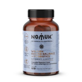 Nomuk Hormo Balance + probióticos para mujeres, suplemento con raíz de Shatavari, Maca, Schisandra y extracto de Ginseng, reduce los cambios de humor, apoya la regulación hormonal, energía equilibrada, raíces adaptógenas, cepas probióticas orgánicos para