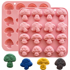 2PCS Mushroom Silicone Mold,16 Cavity Cute Mushroom Chocolate Molds, 3D Mushroom Candy Ice Gummy Fondant Mold, Mushroom Themed Resin Mold for jello Cookie Soap Candle Dessers Making