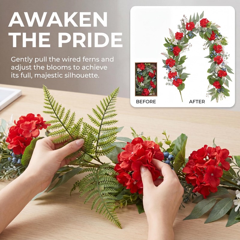 Quixem Patriotic Garland 60 Inch Wire Base Red White Blue
