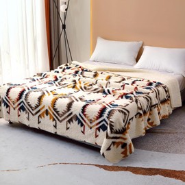 Oeko-Tex Certified Sherpa Fleece Blanket, Ultra Soft Aztec Pattern Throw for All Seasons, Reversible Plush & Bohemia, Machine Washable, Bed, Couch, Camping (White Arrow Point, Queen (U.S. Standard))