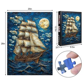 1000pcs Jigsaw Puzzle - Huge Sailboat on The Sea Design, Large Paper Puzzle for Adults, Interactive Family Game, DIY Brain Challenge, Scratch-Resistant, Square Shape, Ideal
