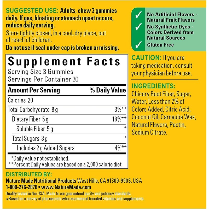 Nature Made Fiber 5 g Digestive Health Support Dietary Supplement,
