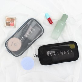 Cosmetic Mesh Net Pouch for Foundation and Toiletries Lip Balm Pink 2ea