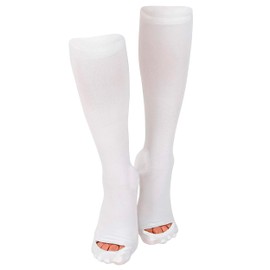 THERAFIRM | Tobimedia Antiembólica con Punta Abierta de Compresión Suave (18 mmHg)- MED - Color Blanco