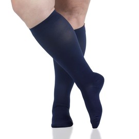 VIM & VIGR Moisture-wick Nylon 20-30 mmHg Graduated Compression Socks (Navy Solid, Large/X-Large Wide Calf (6))
