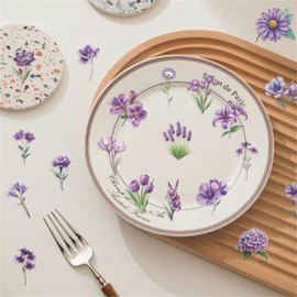 50PCS Purple Flower Stickers, Cute Fantasy Aesthetic Decals for Journaling, Scrapbooking, Laptop, Kindle, Water Bottle, Luggage, Phone, Waterproof PET Transparent Sticker Pack (Purple)