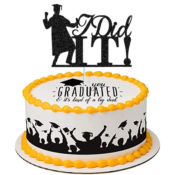 Decoración de pastel de graduación universal con purpurina negra para decoración de fiesta de graduación 2024 Felicidades Grad I Am Done Finally Done