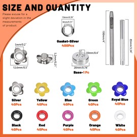 Tanstic 400Pcs 10 Colors 3/16 Inch Grommet Eyelets Metal Eyelets Flower Eyelet Grommets Multi-Color Grommets for Shoes Bag Leather