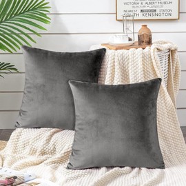 SofaHeaven Cushion Covers 45 x 45 cm (Pack of 2) - Decorative Plush velvet Square Throw Pillow Cases - Luxury Soft Cushion Cover for Sofa Couch Bedroom with Invisible Zipper 18x18 Inches (Grey)