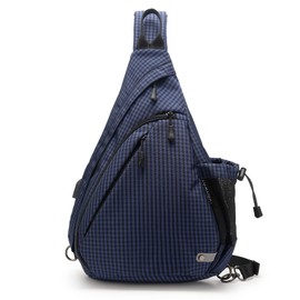 TurnWay Water-Proof Sling bag/Crossbody Backpack/Shoulder Bag with USB Charging Port for Travel, Hiking, Cycling, Camping (Blue Grid)