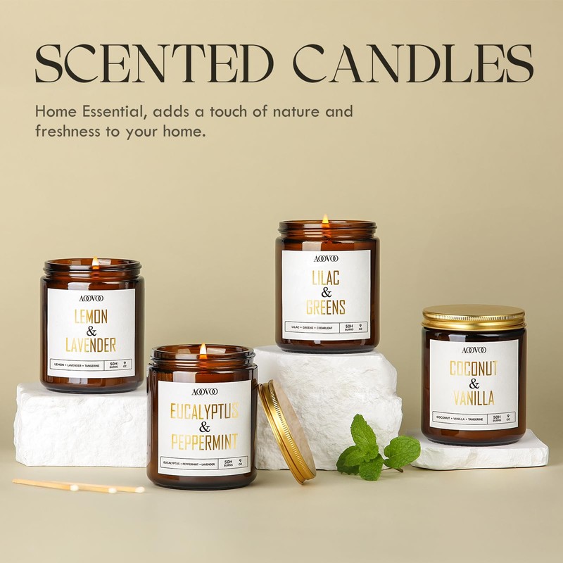 AOOVOO Eucalyptus Mint Candle - Eucalyptus Candle, Scented Candles, Soy