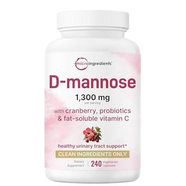 Pure D Mannose 1,300mg with Cranberry & Probiotics, 240 Veggie Capsules | Urinary Tract Health for Women | Plus 1 Million CFU Probiotics Blend & High 