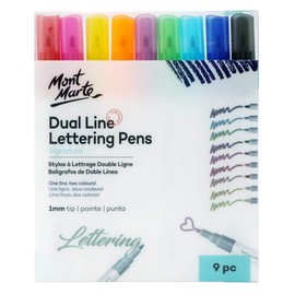 Mont Marte Signature Dual Line Lettering Pens 9pc, Self-Outlining Pens, 1mm Tip, 9 Colours Included, Suitable for Lettering, Scrapbooking and DIY Art and Crafts