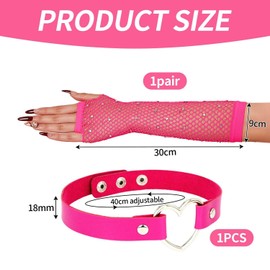 HINFHI 1 Pair Of Mesh Gloves And 1 Piece Collar, Creative Shiny Gloves, Clothing Accessories, Retro Personality Gloves.