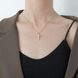 Aleasha Cross Pearl Pendant Necklace Cross Necklace Women Gold Plated Chain Short Choker Girl Jewelry Gift