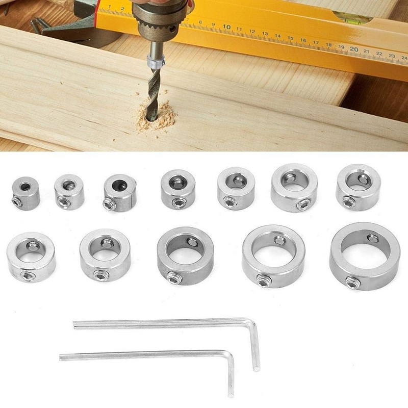 Broco Drill Guide Depth Stop Collars Drill,12pcs 3-16mm Stainless Steel