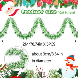 Aitsite 10 m / Pack of 5 Tinsel Christmas Tree, Tinsel White and Green Snowflake Christmas Decoration Christmas Tree Garland Christmas Decoration Party Christmas Decoration Hanging