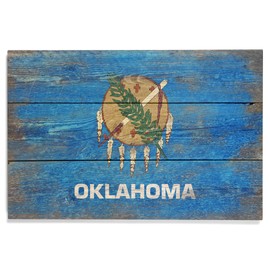 Lantern Press 12x18 Inch Premium Wood Sign, Ready to Hang Wall Decor, Rustic Oklahoma State Flag