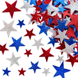180 Pcs Patriotic Foam Stars Stickers Red Blue Silver Stars Self-Adhesive Stickers for 4th of July Independence Day Party Decor DIY Scrapbooks Greeting Cards Arts Craft Supplies
