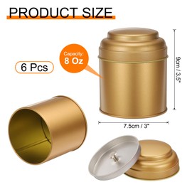 sourcing map 6 Pcs Tea Tins Canister with Airtight Double Lids, 8 oz Small Round Tin Can Box, Kitchen Canister Containers for Loose Tea Coffee Candy Spices, Bronze Gold