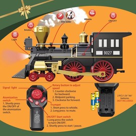 Train Set for Kids Remote Control Christmas Train Toys w/Steam Locomotive, Fuel Tank Car & Luxury Tracks, Electric Trains w/Realistic Smoke,Sounds & Lights, Birthday Gift for Boys Girls 3 4 5 6 7+
