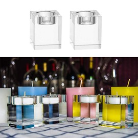 Odowalker Clear Crystal Candle Holders Tea Light Holders Candleholders Candlesticks Romantic Elegant Centerpieces Solid Square for Wedding and Anniversary Home Décor Candlelight (4pcs 2×2×1.6 inch)