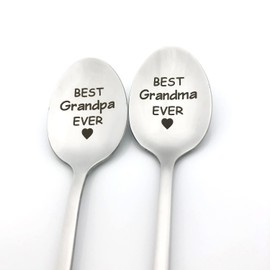 Cenrren Grandparents Gifts Best Grandma Grandpa Ever Spoon Christmas Birthday Thanksgiving Mothers Day Fathers Gift from Granddaughter Grandson, Silver, s (Spo030)