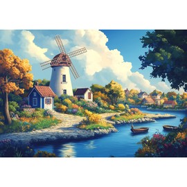 MISITU Jigsaw Puzzles 1000 Pieces for Adults Mini Puzzles Micro Pieces Challenging Difficult Puzzles Christmas Birthday Gift Game Toys Windmill Town 10.24 x 14.96 Inches