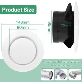 LALAGO 1 x Round Disc Valve, 100 mm, Round Ventilation Grille, White ABS, Creatable Ventilation Grille, Exhaust Grille, Air Grille, Vent Cover for Exhaust Fan Ventilation