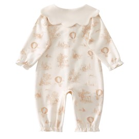 JiAmy Baby Girls Romper Clothes Set, Cotton Long Sleeve Ruffle One Piece Onesie Pajamas Jumpsuit Outfits Brown Bear 3-6 Months