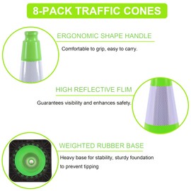 OrangeStar 8 Pack 18" Green Traffic Safety Cones, PVC Parking Cone Construction Cones w/Reflective Collar, Heavy Duty Base for Driving Practice, Parking Lots and Roadwork