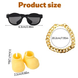 Doll Outfit Set, Stylish Sunglasse & Gold Necklace & Cute Yellow Shoes Decor Clothes Accessories Decorations for Dolls (No Doll)