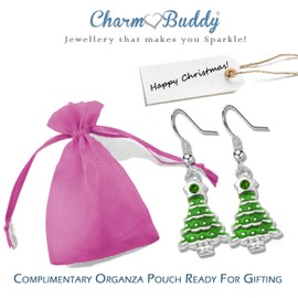 Green Crystal Rhinestone Christmas Tree Drop Dangly Earrings with Gift Bag Womens Girls Christmas Jewellery Christmas Party Secret Santa Gifts for Women