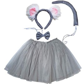 Kirei Sui Kids Koala Ears Headband Bowtie Tail & Tutu Costume Gray