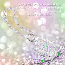 Ucharmbead Compatible with AirPods 3rd Generation Case Bling Crystal Glitter Rhinestone Cute Case for AirPods 3 with Shining Diamond Keychain Wristlet