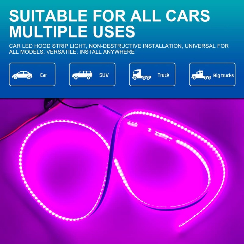 70'' Car Hood Atmosphere Light Strip, 12V Daytime Running Light