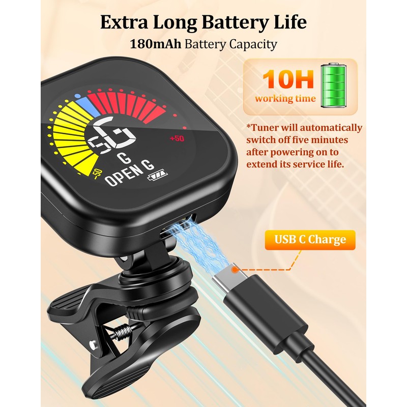New Bee Guitar Tuner Clip-On Rechargeable with Color Screen 360°