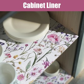 Vuacepe Drawer and Shelf Liner for Kitchen Cabinets,Non-Adhesive Drawer Liner,Non-Slip Floral Shelf Liners,Strong Grip Waterproof Easy to Clean Cabinet Liners for Drawers Cupboard Shelves 12IN×16.4FT