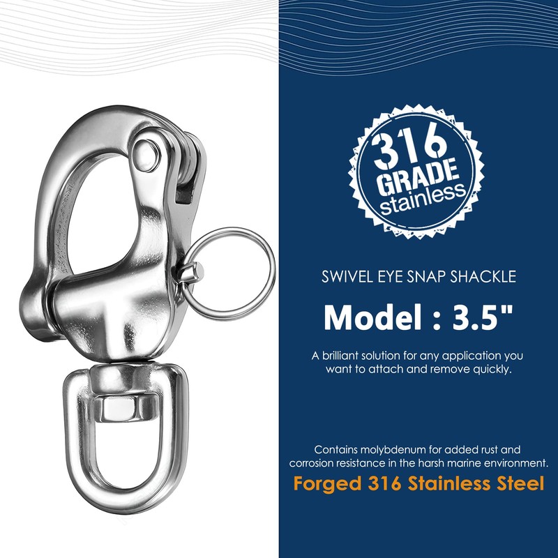 NECMETU Snap Shackle 316 Stainless Steel Swivel Shackle Sailing Halyard,