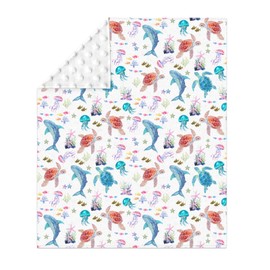 Fantasy Sea Animals Baby Blanket for Girl Boy Turtle Whale Jellyfish Corals Soft Mink Dotted Backing Double Layer Receiving Blanket Nautical Marine Life Bed Throws for Newborn Toddler Nursery 30x40